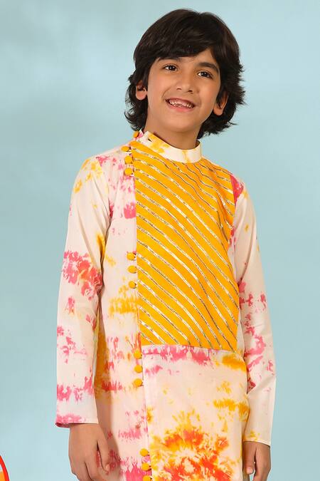 Buy_Cute Couture_Multi Color Cotton Gota Patti Abstract Print Kurta And Dhoti Pant Set _Online_at_Aza_Fashions