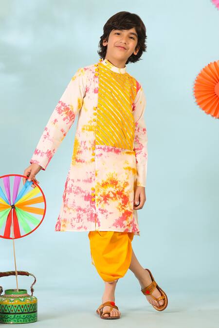 Shop_Cute Couture_Multi Color Cotton Gota Patti Abstract Print Kurta And Dhoti Pant Set _Online_at_Aza_Fashions