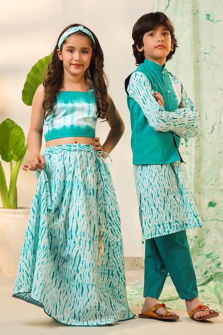 Cute Couture_White Poplin, Cotton Shibori Print Top And Skirt Set _Online_at_Aza_Fashions
