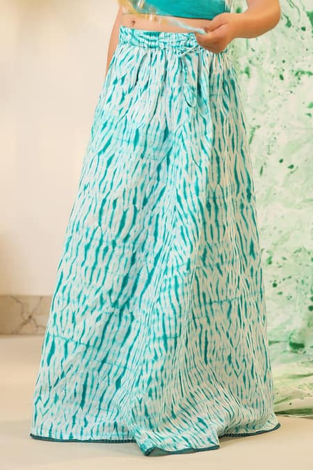 Shop_Cute Couture_White Poplin, Cotton Shibori Print Top And Skirt Set _Online_at_Aza_Fashions