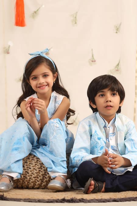 Buy_Cute Couture_White Poplin, Cotton Lace Leaf Print Kurta And Dhoti Pant Set _Online_at_Aza_Fashions