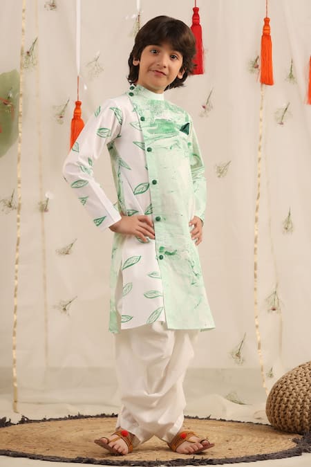 Cute Couture_White Poplin, Cotton Embroidery Brush Paint Pattern Kurta And Balloon Pant Set _Online_at_Aza_Fashions
