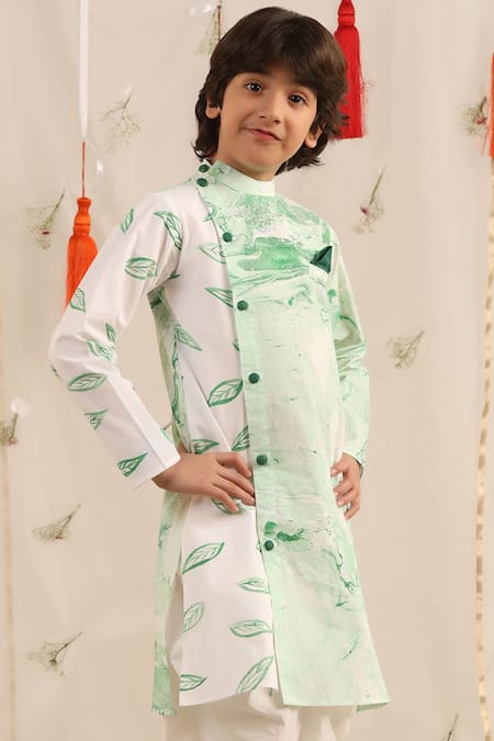 Buy_Cute Couture_White Poplin, Cotton Embroidery Brush Paint Pattern Kurta And Balloon Pant Set _Online_at_Aza_Fashions