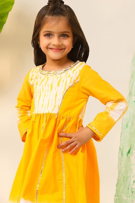 Cute Couture Yellow , Chanderi Shibori Placement Print Anarkali And Sharara Set Online at Aza Fashions Cute Couture_Yellow , Chanderi Shibori Placement Print Anarkali And Sharara Set _Online_at_Aza_Fashions
