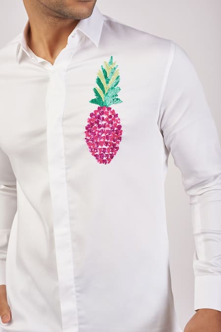 Sanjana Reddy Designs White Cotton Embroidery Pineapple Shirt Online at Aza Fashions Sanjana Reddy Designs_White Cotton Embroidery Pineapple Shirt _Online_at_Aza_Fashions