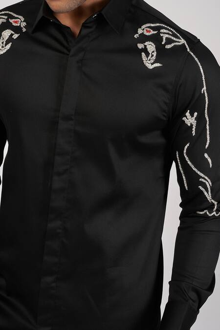 Sanjana Reddy Designs_Black Cotton Embroidery Sleeve Shirt _Online_at_Aza_Fashions