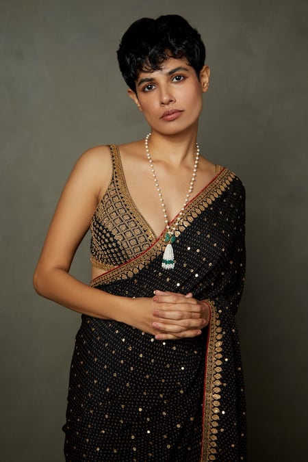 Shop RI.Ritu Kumar Black Silk, Viscose Embroidery Sweetheart Sohini Saree With Sleeveless Blouse Online at Aza Fashions Shop_RI.Ritu Kumar_Black Silk, Viscose Embroidery Sweetheart Sohini Saree With Sleeveless Blouse _Online_at_Aza_Fashions