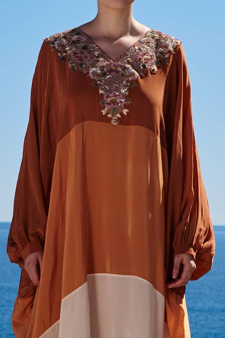 Shruti Sancheti_Multi Color Crepe Embroidery, Sequins V-neck Gown _Online_at_Aza_Fashions