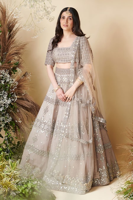 Buy Silver Lehenga Cotton Simmer Chanderi Gulab Chhadee Bridal Set For  Women by SHIKHAR SHARMA Online at Aza Fashions.