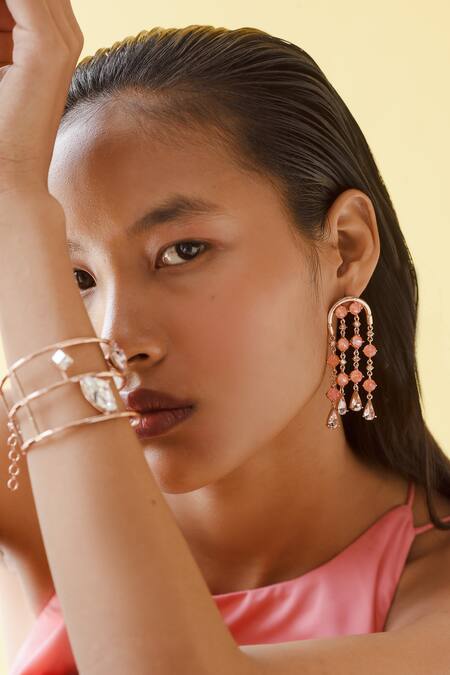 Esme By Aashna Dalmia_Pink Embellished Swarovski Layered Bracelet _Online_at_Aza_Fashions