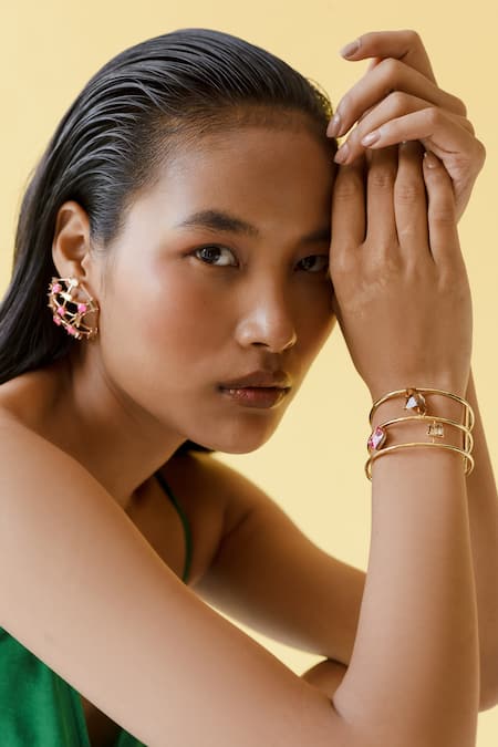 Esme By Aashna Dalmia_Gold Plated Embellished Layered Bracelet _Online_at_Aza_Fashions