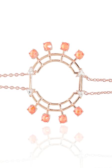Esme By Aashna Dalmia_Orange Embellished Geometric Shaped Bracelet _Online_at_Aza_Fashions