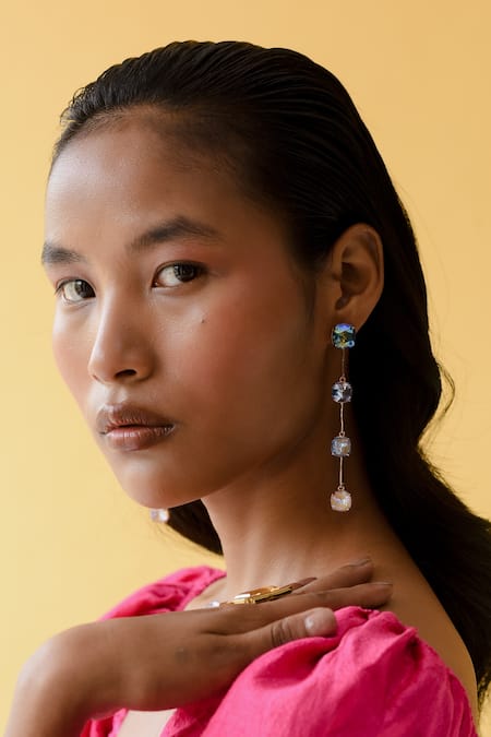 Buy_Esme By Aashna Dalmia_Blue Embellished Swarovski Long Earrings _Online_at_Aza_Fashions