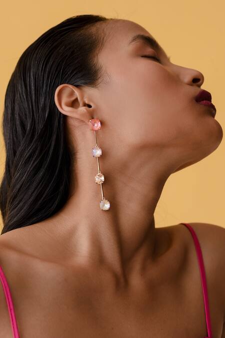 Esme By Aashna Dalmia_Orange Embellished Straight Lined Shaped Long Earrings _Online_at_Aza_Fashions