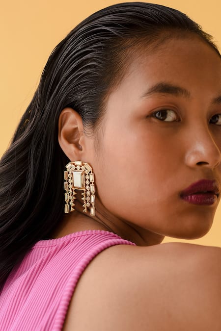 Esme By Aashna Dalmia_Gold Plated Embellished Stone Earrings _Online_at_Aza_Fashions