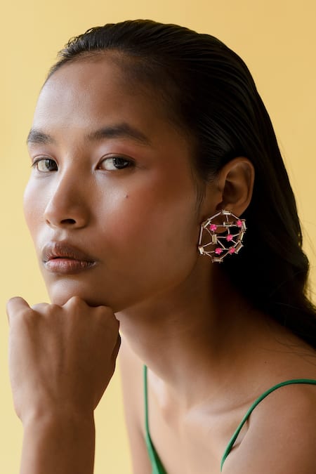 Buy_Esme By Aashna Dalmia_Pink Embellished Crystal Studs _Online_at_Aza_Fashions