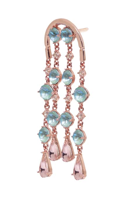 Esme By Aashna Dalmia_Blue Embellished Stripe Danglers _Online_at_Aza_Fashions