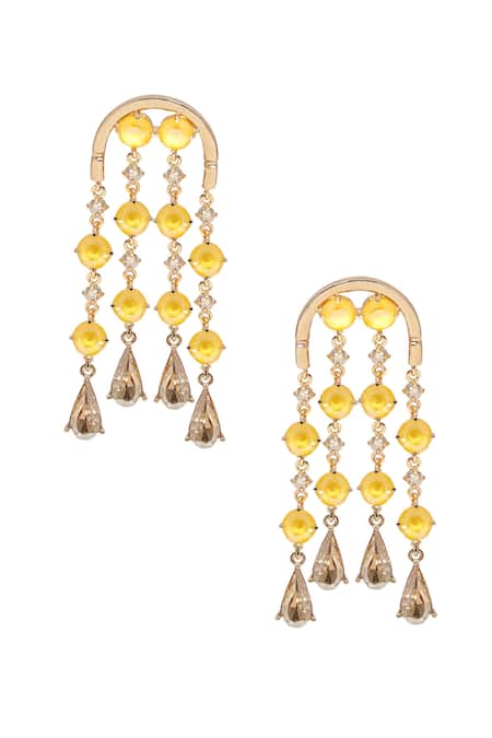 Shop_Esme By Aashna Dalmia_Yellow Swarovski Hanging Earrings _Online_at_Aza_Fashions