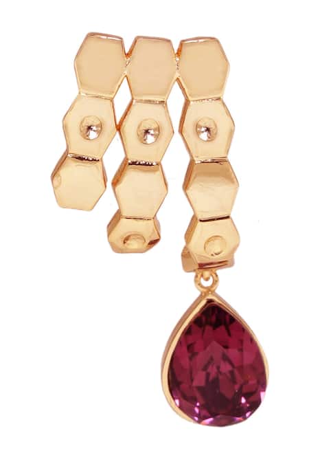 Esme By Aashna Dalmia_Maroon Crystal Drop Textured Earrings _Online_at_Aza_Fashions