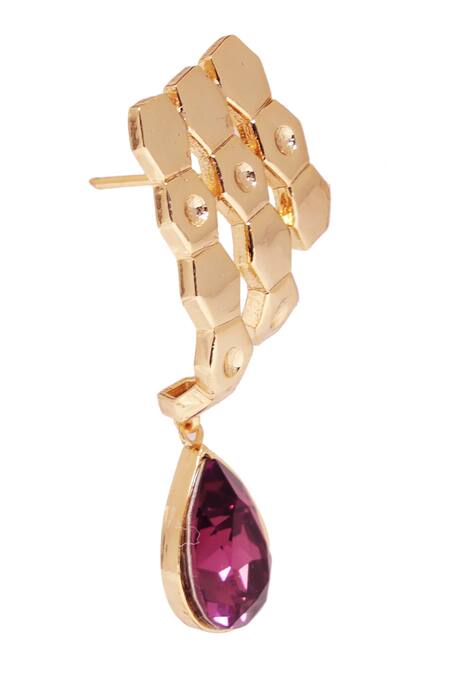 Buy_Esme By Aashna Dalmia_Maroon Crystal Drop Textured Earrings _Online_at_Aza_Fashions