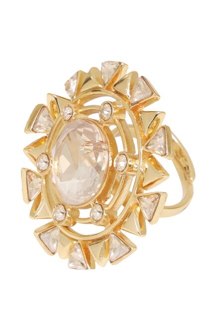 ESME_Gold Plated Stones Geometric Cutwork Ring _Online_at_Aza_Fashions