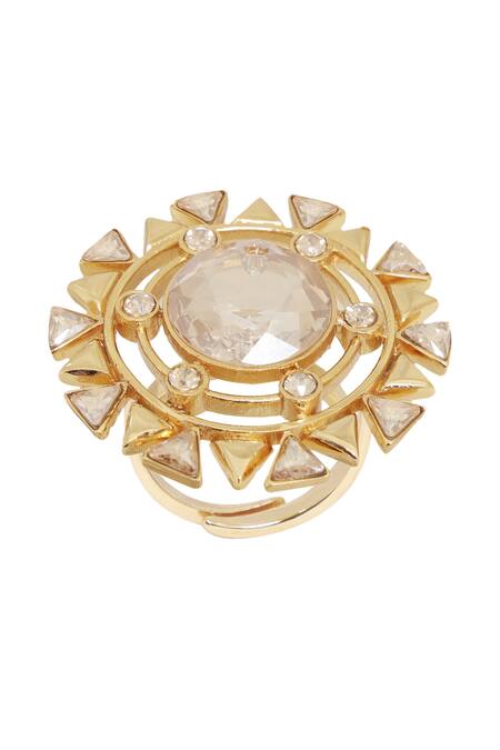 Buy_ESME_Gold Plated Stones Geometric Cutwork Ring _Online_at_Aza_Fashions
