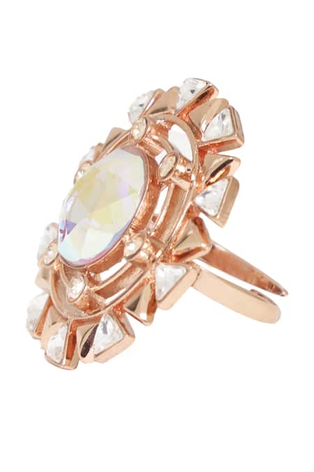 ESME_Pink Stones Geometric Cutwork Embellished Ring _Online_at_Aza_Fashions