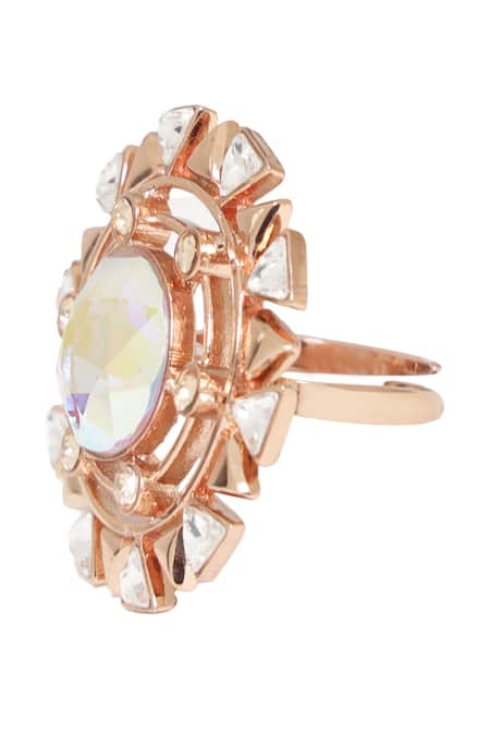 Buy_ESME_Pink Stones Geometric Cutwork Embellished Ring _Online_at_Aza_Fashions
