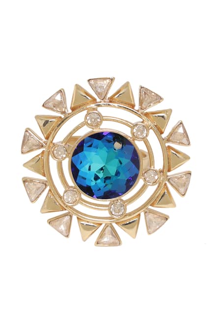 Esme By Aashna Dalmia_Blue Stones Geometric Embellished Cutwork Ring _Online_at_Aza_Fashions