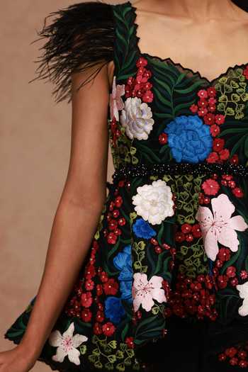 Buy Shriya Som Black Silk, Tulle, Chiffon Embroidery, Floral Garden Top And Pleated Pant Set Online at Aza Fashions Buy_Shriya Som_Black Silk, Tulle, Chiffon Embroidery, Floral Garden Top And Pleated Pant Set _Online_at_Aza_Fashions