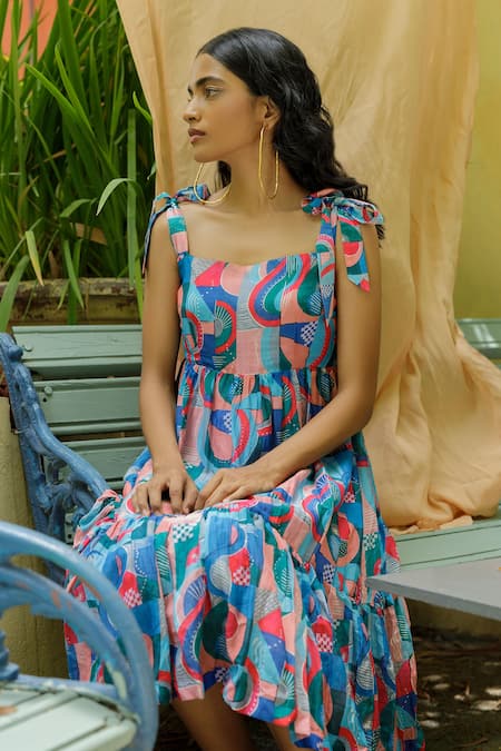 Multi Color Digital Print Sleeveless Long Gown