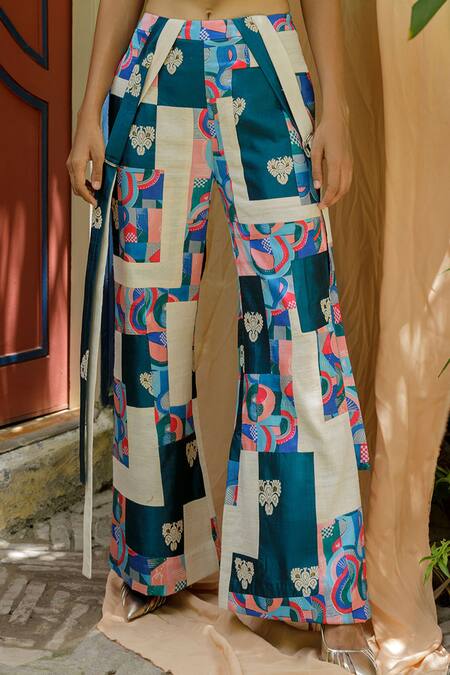 Joskai Studio_Multi Color Cotton And Patchwork Digital Mixology Top & Pant Set_Online_at_Aza_Fashions