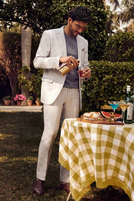 Buy_Philocaly_Grey Linen Flint Blazer_Online_at_Aza_Fashions