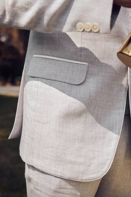 Buy Grey 100% Linen Plain Flint Blazer For Men by Philocaly Online