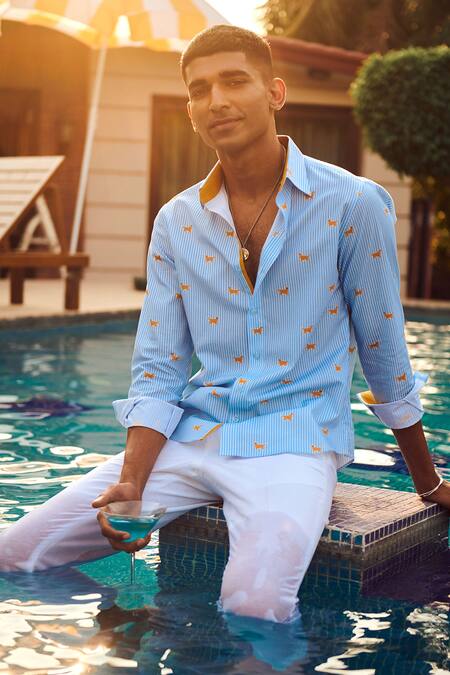 Buy Philocaly Blue Cotton Hachi Printed Shirt Online at Aza Fashions Buy_Philocaly_Blue Cotton Hachi Printed Shirt_Online_at_Aza_Fashions