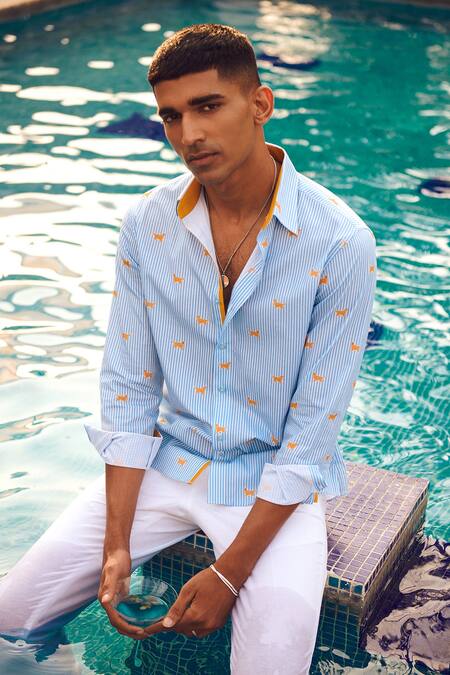 Shop Philocaly Blue Cotton Hachi Printed Shirt Online at Aza Fashions Shop_Philocaly_Blue Cotton Hachi Printed Shirt_Online_at_Aza_Fashions