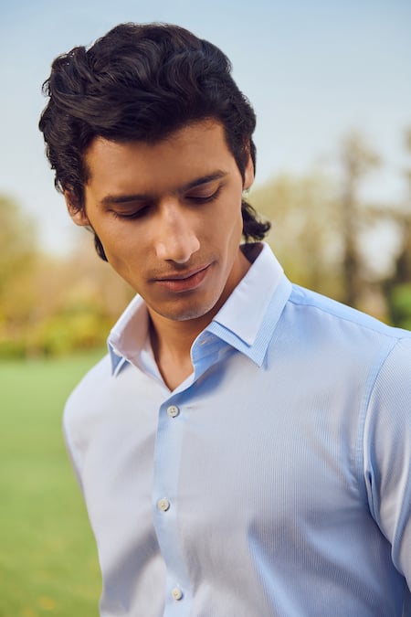 Philocaly_Blue Cotton Balance Full Sleeve Shirt _Online_at_Aza_Fashions
