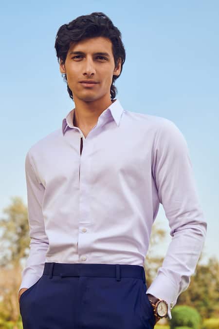 Philocaly Purple Cotton Ravine Spread Collar Shirt Online at Aza Fashions Philocaly_Purple Cotton Ravine Spread Collar Shirt _Online_at_Aza_Fashions