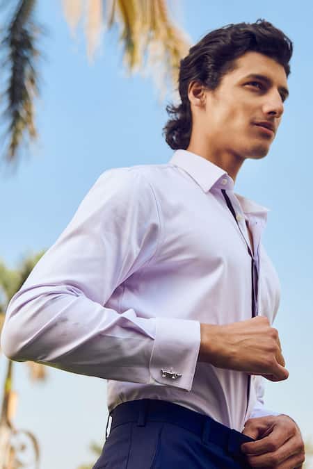 Buy Philocaly Purple Cotton Ravine Spread Collar Shirt Online at Aza Fashions Buy_Philocaly_Purple Cotton Ravine Spread Collar Shirt _Online_at_Aza_Fashions