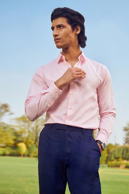 Philocaly Pink Cotton Demure Shirt Online at Aza Fashions Philocaly_Pink Cotton Demure Shirt _Online_at_Aza_Fashions