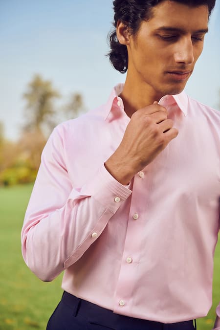 Buy Philocaly Pink Cotton Demure Shirt Online at Aza Fashions Buy_Philocaly_Pink Cotton Demure Shirt _Online_at_Aza_Fashions