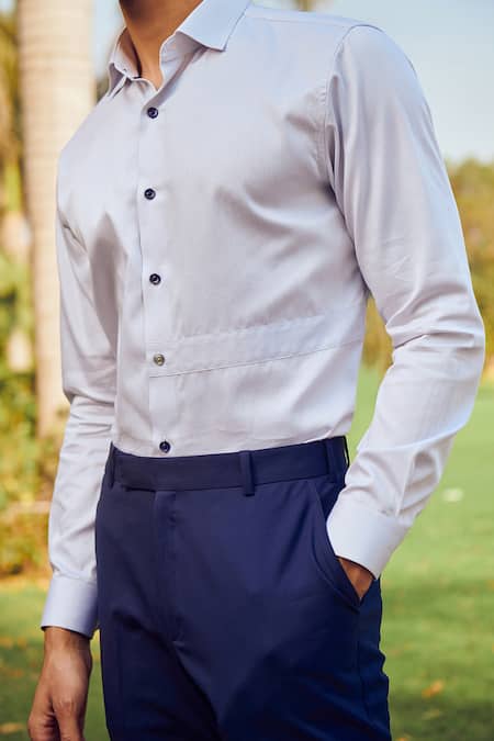 Philocaly_Grey Cotton Ember Pinstripe Shirt _Online_at_Aza_Fashions