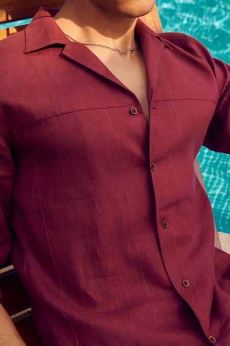 Buy_Philocaly_Maroon Linen Cabernet Shirt_Online_at_Aza_Fashions