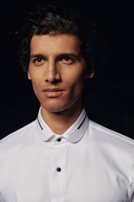 Shop_Philocaly_White 100% Cotton Textured Cocktail Shirt _Online_at_Aza_Fashions