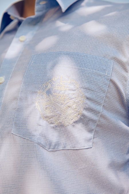 Philocaly Blue Cotton Embroidery Strake Textured Shirt Online at Aza Fashions Philocaly_Blue Cotton Embroidery Strake Textured Shirt _Online_at_Aza_Fashions