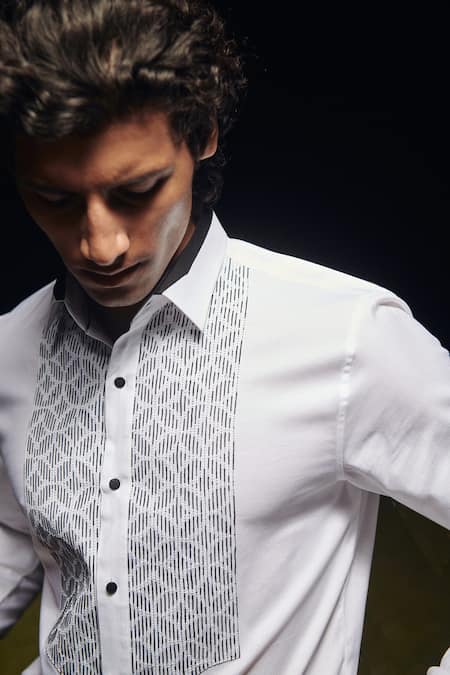 Philocaly_White Cotton Embroidery After 8 Cocktail Shirt _Online_at_Aza_Fashions
