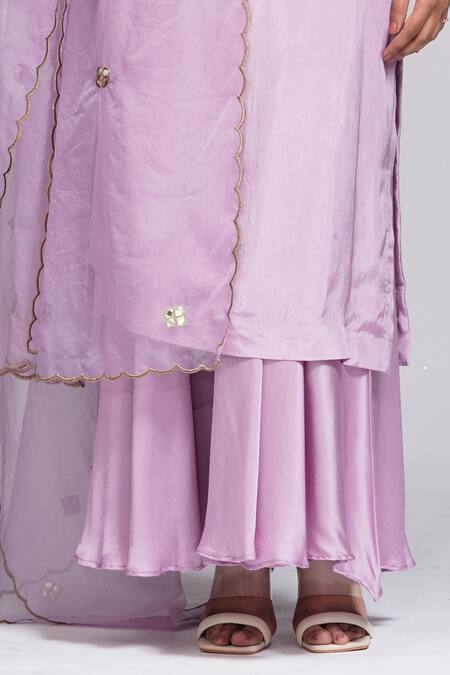 Shop_Shruti S_Purple Silk, Modal, Organza, Satin Embroidery, Mirrors Split Kurta Sharara Set_Online_at_Aza_Fashions