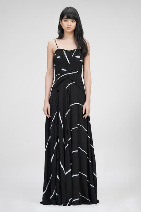 Shop Shruti S Black Viscose, Crepe Sweetheart Neck Tie Dye Strappy Maxi Dress Online at Aza Fashions Shop_Shruti S_Black Viscose, Crepe Sweetheart Neck Tie Dye Strappy Maxi Dress _Online_at_Aza_Fashions