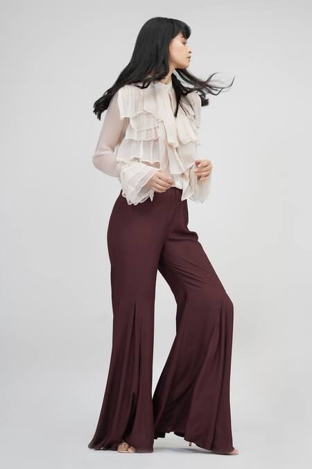 Shop_Shruti S_Brown Modal Bell Bottom Pant_Online_at_Aza_Fashions