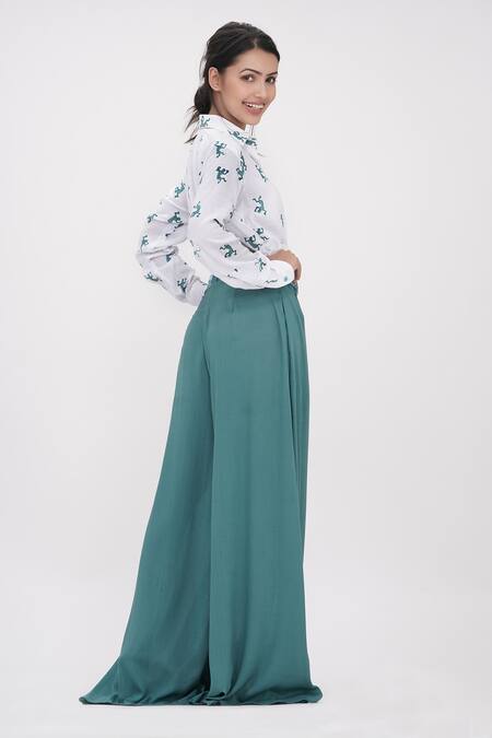 Shruti S_Blue Modal, Organza Sequins, Gota Patti Collared Bottom Jumpsuit_at_Aza_Fashions